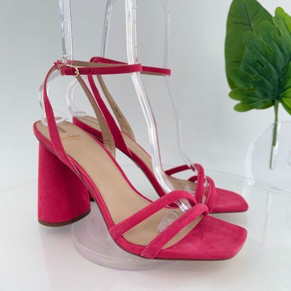 Sam Edelman Womens Kia Sandals Block Heel Strappy Pink Suede Square Toe Size 10 - Picture 2 of 16